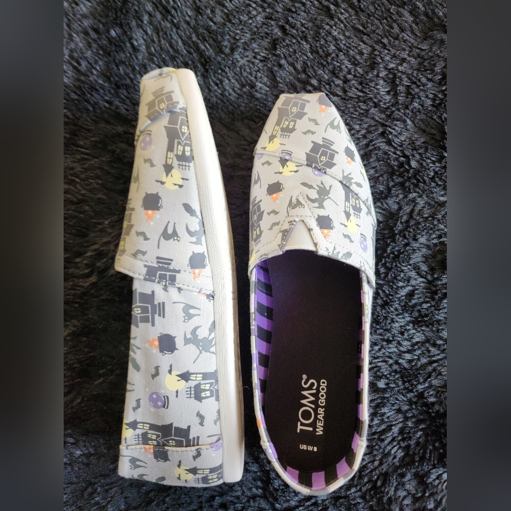 Toms Alpargata Halloween Witches & Cats glow in the dark shoes Size 8